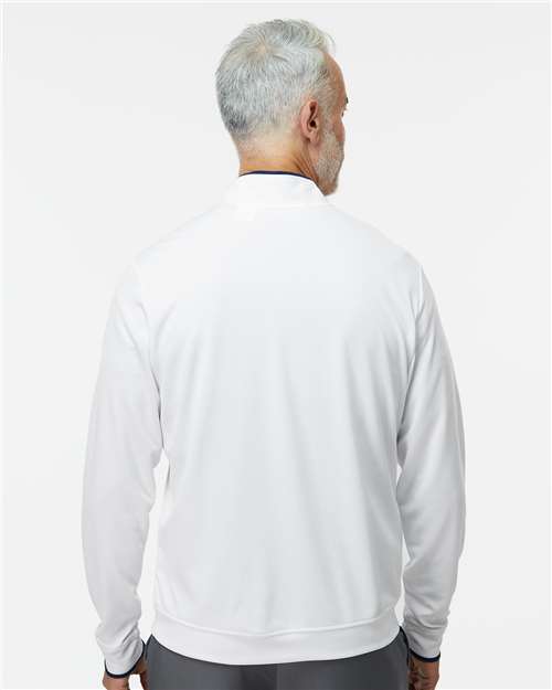 adidas A2002 Men's Performance Lightweight Quarter-Zip Pullover - White/ Navy - OnModelBack