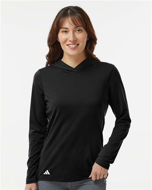 adidas A1003 Women's Performance Hooded Pullover - Black - OnModelFront