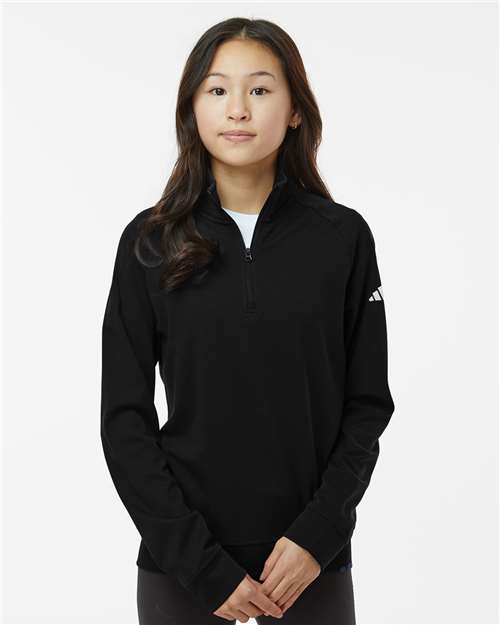 adidas A4001 Youth Performance Quarter-Zip Pullover - Black - OnModelFront
