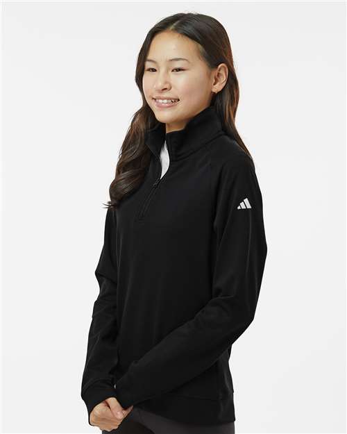 adidas A4001 Youth Performance Quarter-Zip Pullover - Black - OnModelSide