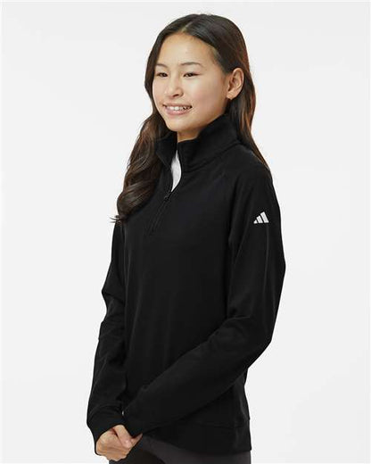 adidas A4001 Youth Performance Quarter-Zip Pullover - Black - OnModelSide