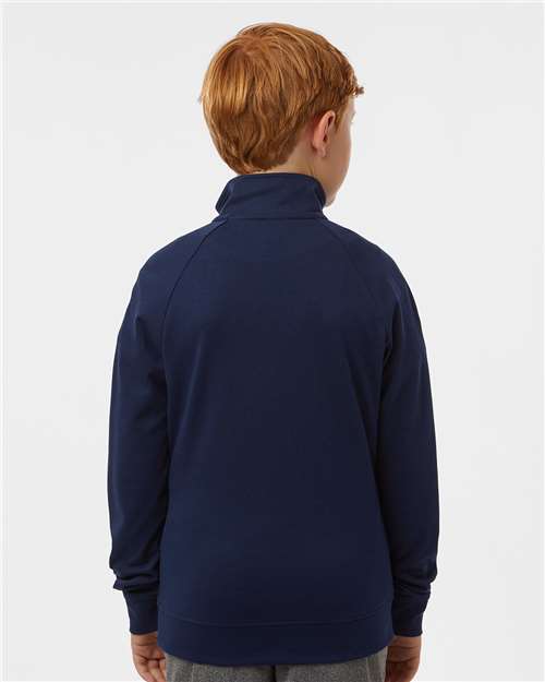 adidas A4001 Youth Performance Quarter-Zip Pullover - Collegiate Navy - OnModelBack