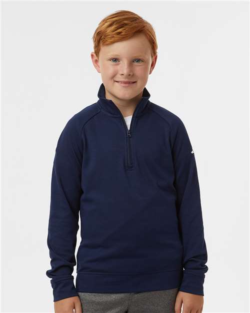 adidas A4001 Youth Performance Quarter-Zip Pullover - Collegiate Navy - OnModelFront