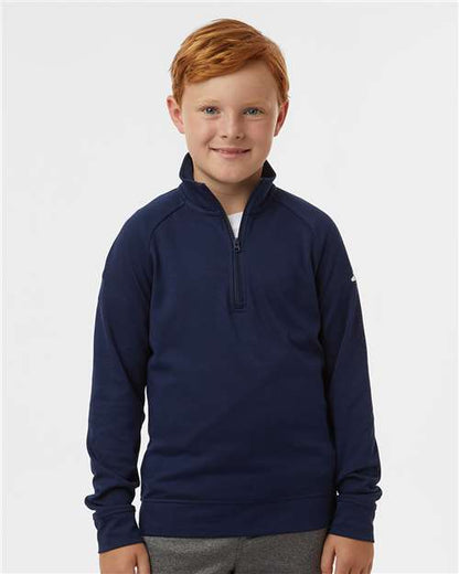 adidas A4001 Youth Performance Quarter-Zip Pullover - Collegiate Navy - OnModelFront