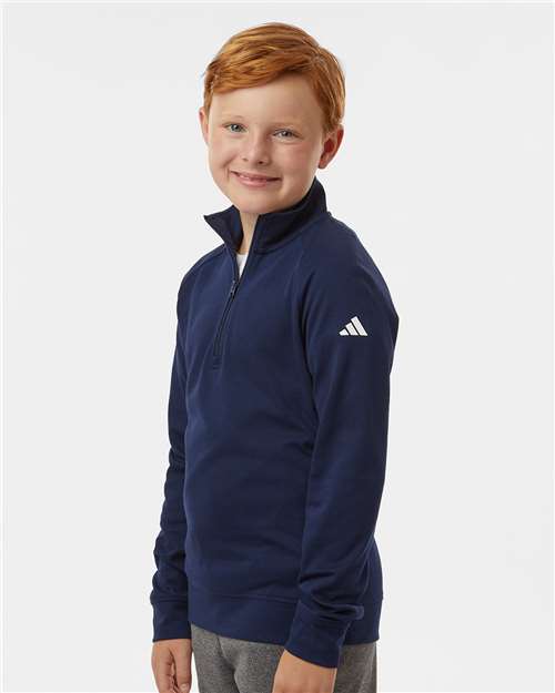 adidas A4001 Youth Performance Quarter-Zip Pullover - Collegiate Navy - OnModelSide