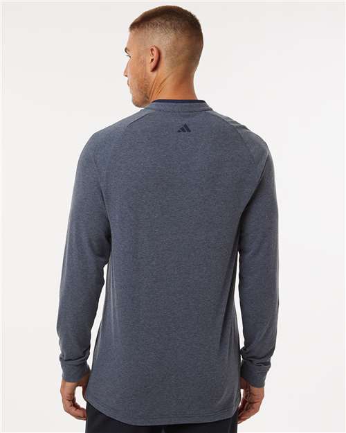 adidas A597 Men's Henley Long Sleeve T-Shirt - Collegiate Navy Melange - OnModelBack