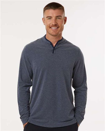 adidas A597 Men's Henley Long Sleeve T-Shirt - Collegiate Navy Melange - OnModelFront