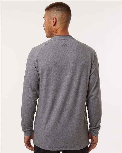 adidas A597 Men's Henley Long Sleeve T-Shirt - Grey Five Melange - OnModelBack