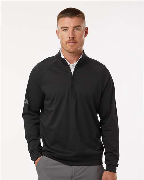 adidas A598 Men's Club Quarter-Zip Pullover - Black - OnModelFront