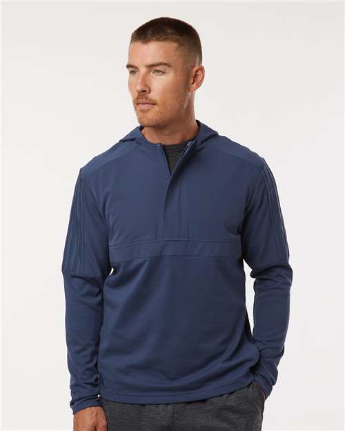 adidas A607 Men's Half-Zip Hooded Anorak - Crew Navy - OnModelFront