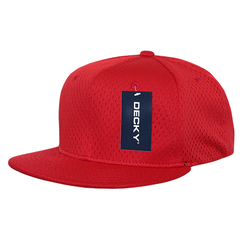 Decky-1128-Mesh Jersey Flat Bill Snapbacks - Red