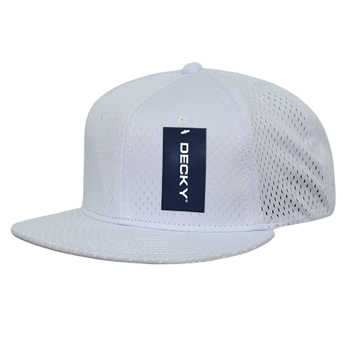 Decky-1128-Mesh Jersey Flat Bill Snapbacks - WHITE