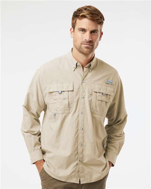 Columbia 212463 Men's PFG Bahama™ II Shirt - Fossil - OnModelFront