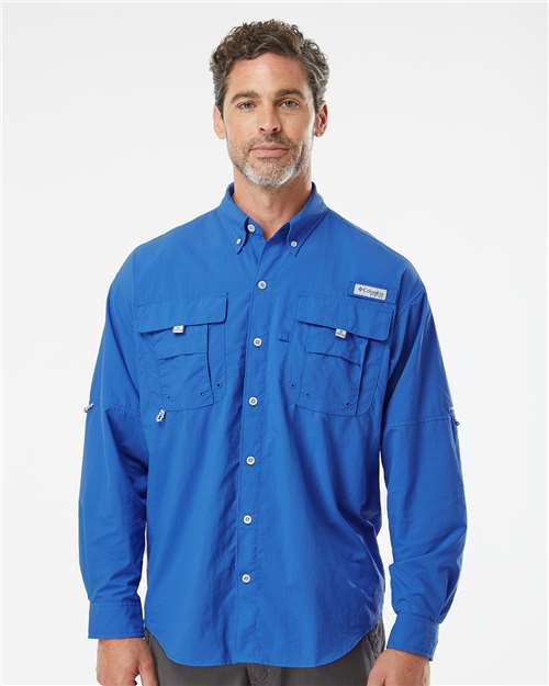 Columbia 212463 Men's PFG Bahama™ II Shirt - Vivid Blue - OnModelFront