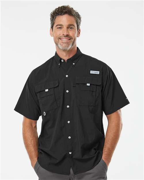 Columbia 212464 Men's PFG Bahama™ II Short Sleeve Shirt - Black - OnModelFront