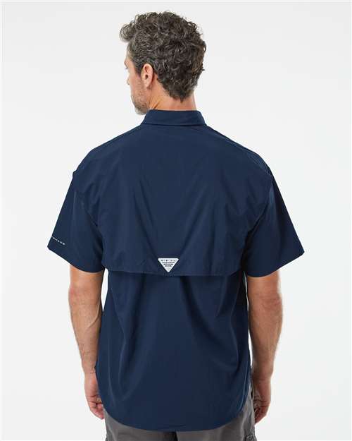 Columbia 212464 Men's PFG Bahama™ II Short Sleeve Shirt - Collegiate Navy - OnModelBack