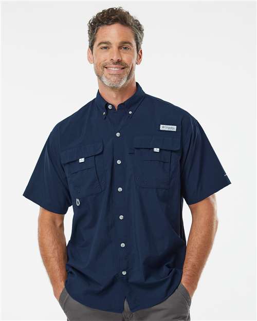 Columbia 212464 Men's PFG Bahama™ II Short Sleeve Shirt - Collegiate Navy - OnModelFront