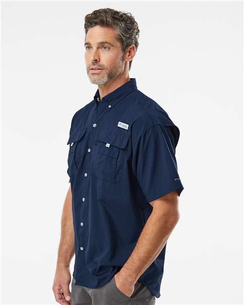 Columbia 212464 Men's PFG Bahama™ II Short Sleeve Shirt - Collegiate Navy - OnModelSide