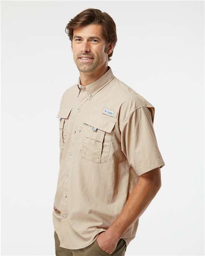 Columbia 212464 Men's PFG Bahama™ II Short Sleeve Shirt - Fossil - OnModelSide