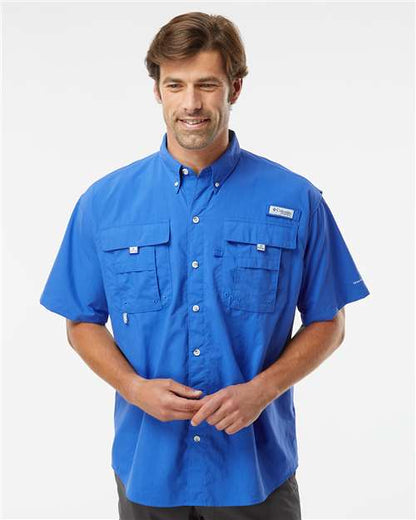 Columbia 212464 Men's PFG Bahama™ II Short Sleeve Shirt - Vivid Blue - OnModelFront