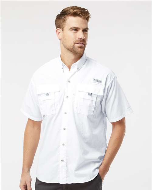 Columbia 212464 Men's PFG Bahama™ II Short Sleeve Shirt - White - OnModelFront
