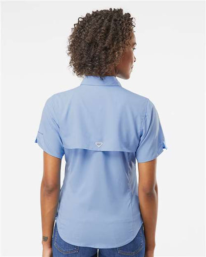 Columbia 212466 Women's PFG Tamiami™ II Short Sleeve Shirt - White Cap Blue - OnModelBack