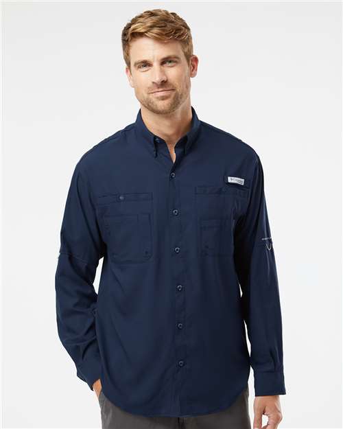 Columbia 212467 Men's PFG Tamiami™ II Shirt - Collegiate Navy - OnModelFront