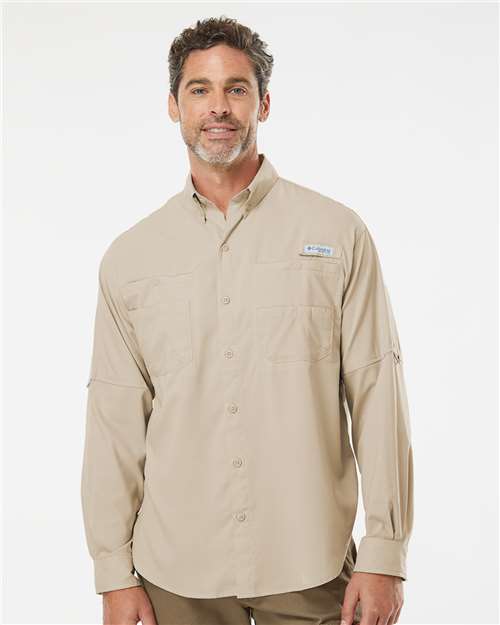 Columbia 212467 Men's PFG Tamiami™ II Shirt - Fossil - OnModelFront