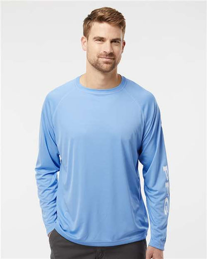 Columbia 212472 Men's PFG Terminal Tackle™ Long Sleeve T-Shirt - White Cap/ White - OnModelFront
