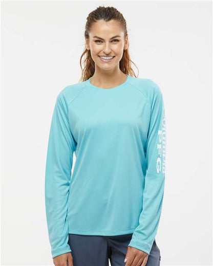 Columbia 212485 Women's PFG Tidal Tee™ II Long Sleeve - Clear Blue/ White - OnModelFront