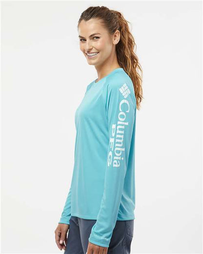 Columbia 212485 Women's PFG Tidal Tee™ II Long Sleeve - Clear Blue/ White - OnModelSide