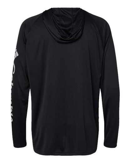 Columbia 212482 Men's PFG Terminal Tackle™ Hooded Long Sleeve T-Shirt - Black/ Cool Grey - Back