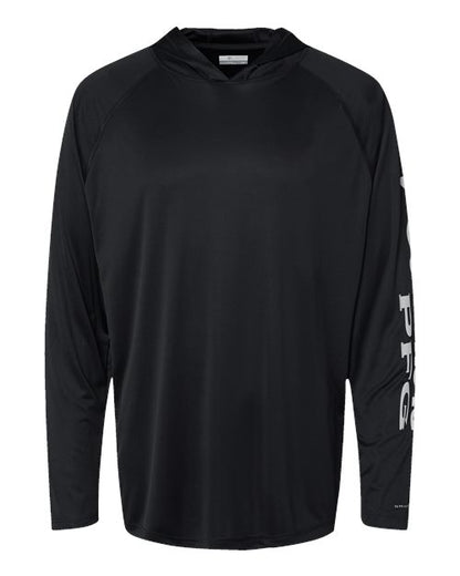 Columbia 212482 Men's PFG Terminal Tackle™ Hooded Long Sleeve T-Shirt - Black/ Cool Grey - Front