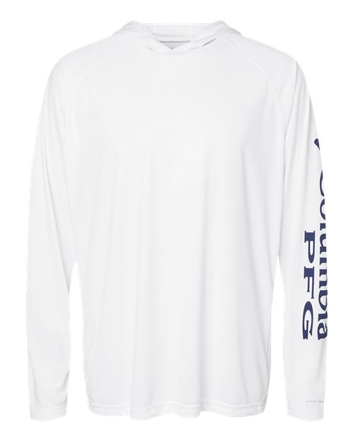 Columbia 212482 Men's PFG Terminal Tackle™ Hooded Long Sleeve T-Shirt - White/ Nightshade - Front