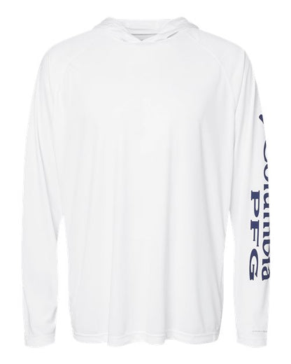 Columbia 212482 Men's PFG Terminal Tackle™ Hooded Long Sleeve T-Shirt - White/ Nightshade - Front