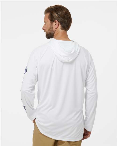 Columbia 212482 Men's PFG Terminal Tackle™ Hooded Long Sleeve T-Shirt - White/ Nightshade - OnModelBack