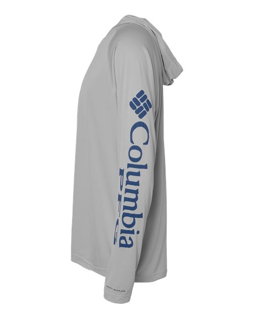 Columbia 212482 Men's PFG Terminal Tackle™ Hooded Long Sleeve T-Shirt - Cool Grey/ Vivid Blue - DirectSide