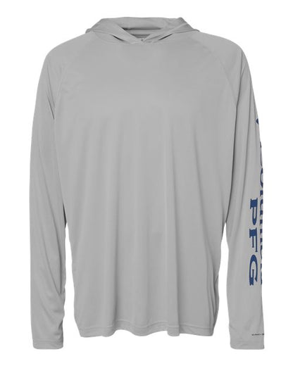 Columbia 212482 Men's PFG Terminal Tackle™ Hooded Long Sleeve T-Shirt - Cool Grey/ Vivid Blue - Front