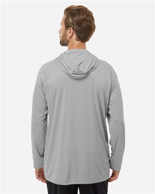 Columbia 212482 Men's PFG Terminal Tackle™ Hooded Long Sleeve T-Shirt - Cool Grey/ Vivid Blue - OnModelBack