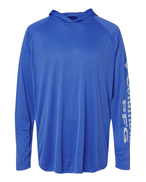 Columbia 212482 Men's PFG Terminal Tackle™ Hooded Long Sleeve T-Shirt - Vivid Blue/ Cool Grey - Front