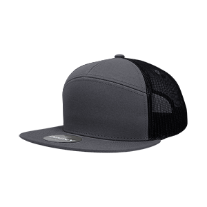 Decky-1133-7 Panel High Profile Structured Cotton Blend Trucker - Charcoal/Charcoal/Black