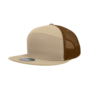 Decky-1133-7 Panel High Profile Structured Cotton Blend Trucker - Khaki/Khaki/Brown