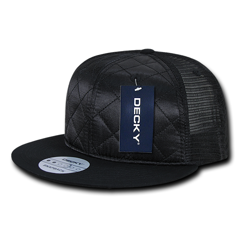 Decky-1141-6 Panel High Profile Structured Quilted Trucker - Black