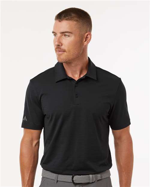 adidas A704 Men's Textured Stripe Polo - Black - OnModelFront