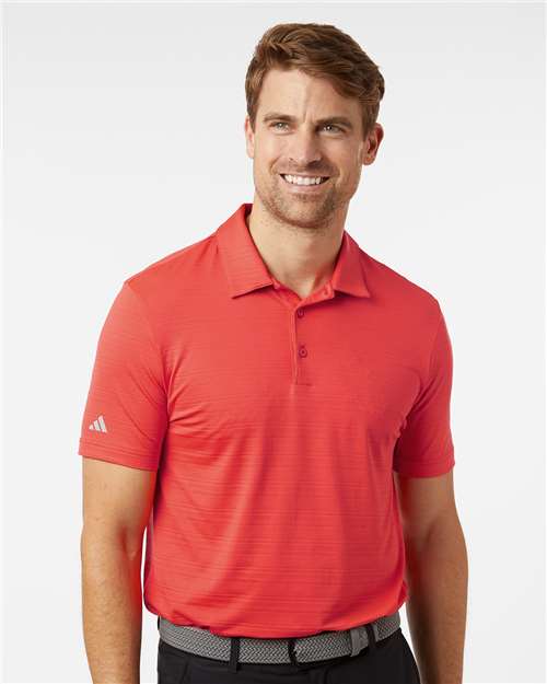 adidas A704 Men's Textured Stripe Polo - Bright Red - OnModelFront