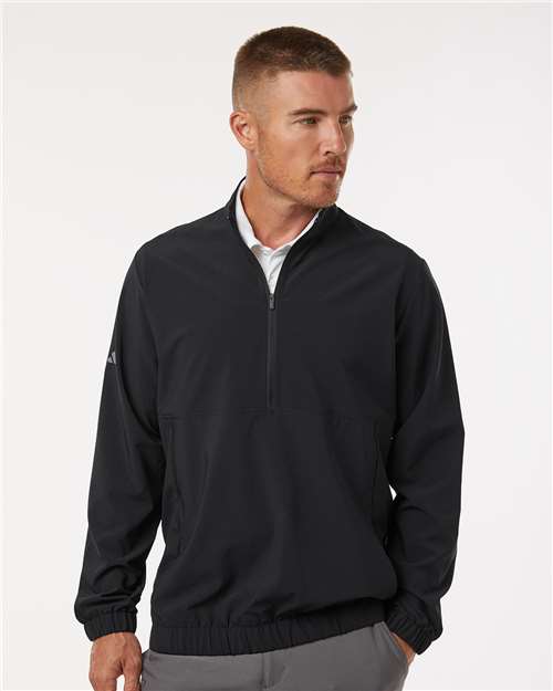 adidas A705 Men's Stretch Woven Half-Zip Pullover - Black - OnModelFront