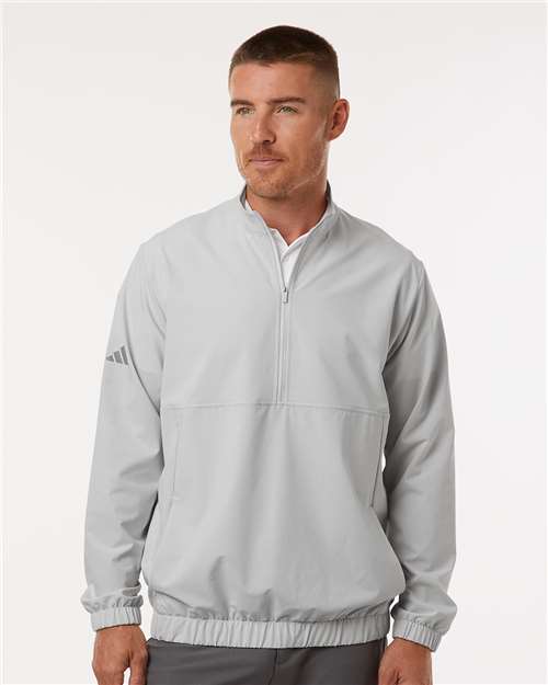 adidas A705 Men's Stretch Woven Half-Zip Pullover - Grey One - OnModelFront