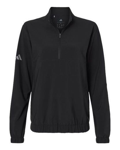 adidas A706 Women's Stretch Woven Half-Zip Pullover - Black - Front