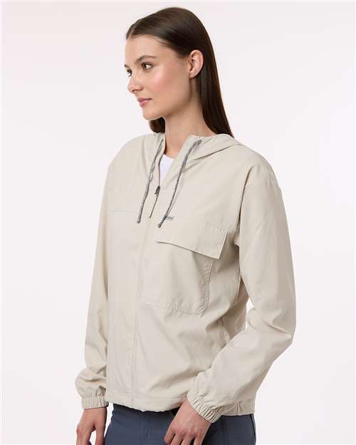 Columbia 212428 Women's Skien Valley™ Hooded Lightweight Jacket - Dark Stone - OnModelSide