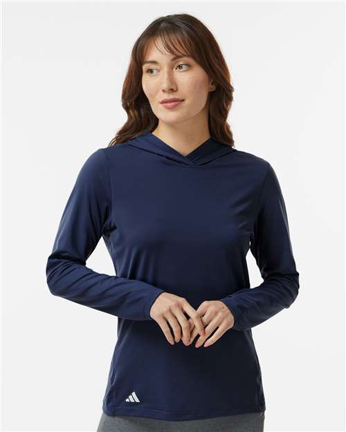 adidas A1003 Women's Performance Hooded Pullover - Collegiate Navy - OnModelFront